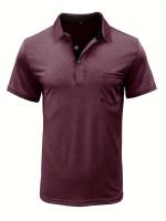 Camisa de manga corta para hombre, camisa de solapa con botones, bolsillo en el pecho, color sólido, a la moda - details 22