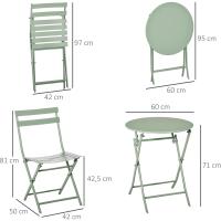 Conjunto de Muebles de Jardín Plegable Mesa Redonda y 2 Sillas de Terraza Marco de Acero y Respaldo - details 6