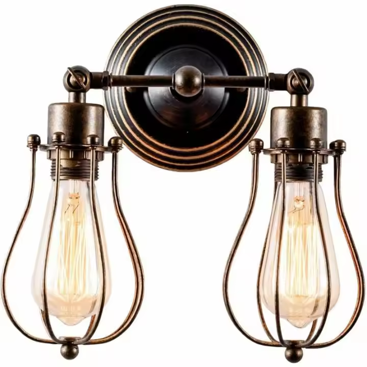 Luz de pared Industrial Vintage, lámpara Retro de 2 luces para cafetería, casa, Loft, cocina, sala de estar y dormitorio de Hotel (bronce) - 1