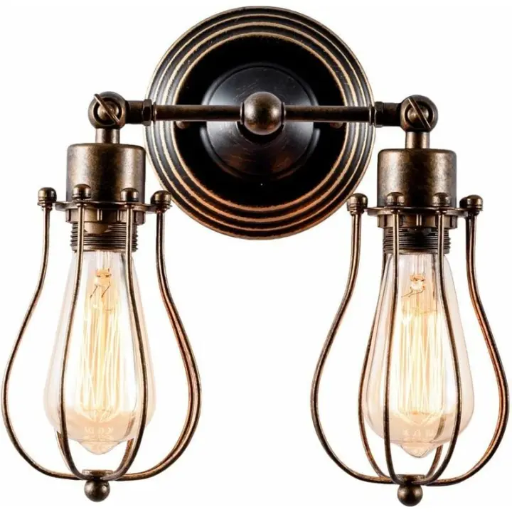 Luz de pared Industrial Vintage, lámpara Retro de 2 Luces para cafetería, home, Loft, Cocina, Sala de estar y dormitorio de Hotel (Bronce) - 1