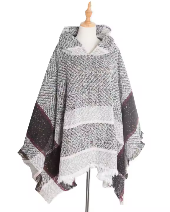 Mantón de moda para mujer, elegante patrón de espina de pescado, con capucha, chal Ropa y capa de moda para mujer - 1