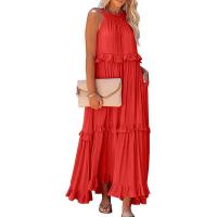 Vestido De Camisola Para Mujer Estilo Europeo Y Americano Verano Nuevo Con Aros Largo Y Volante Sin Mangas Cuello En V Vestido Largo - details 28