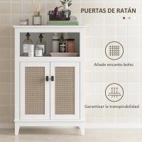 Auxiliar 2 Puertas Frontal Ratán Estante Ajustable y Compartimento Abierto 60x30x90 cm Blanco - details 5