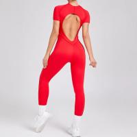 Ropa de Yoga de manga corta ajustada de Color sólido, pantalón largo Sexy con espalda descubierta, mono para entrenamiento de gimnasio, ropa deportiva de secado rápido de una pieza para Fitness - details 20