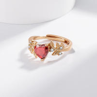 Anillo de diamantes con forma de rama de árbol y corazón de granada roja, estilo francés. - details 2