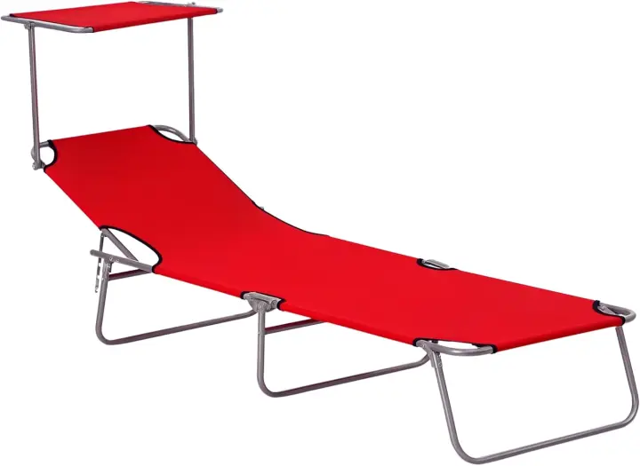 Tumbona Plegable Tumbona de Jardín Exterior Reclinable con Toldo Desmontable con Ángulo Regulable Respaldo Ajustable en 4 Niveles para Terraza Piscina Patio 187x58x36 cm Marrón - 1