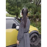 Primavera otoño nuevo vestido blanco y negro estampado Vintage elegante cuello en V moda ocio reunión mujeres vestidos largos delgados MsChuh - details 2