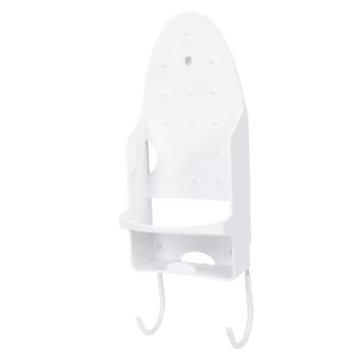 Soporte de hierro blanco y negro, organizador de ganchos dos en uno, colgador para tabla de planchar, montaje en pared, estante de almacenamiento de carga fuerte para el hogar - 1