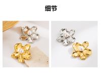 Elegante broche floral de acero inoxidable con temperamento exagerado y accesorios de perlas - details 3