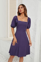 NOVEDAD DE VERANO 2025, vestido de manga de burbuja con cuello cuadrado de Color sólido para mujer - details 3