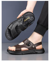 Sandalias de hombre de moda con capa superior de piel de vaca, zapatos de playa, zapatillas antideslizantes resistentes al desgaste para hombre, suela suave, zapatos para papá de mediana edad y mayor - details 0