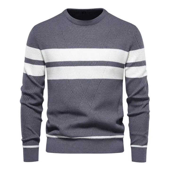 Nueva Suéter De Otoño Para Hombre Con Cuello Redondo Y Mangas Largas Patchwork Caliente Y Delgado Moda Casual Ropa De Hombre - 1