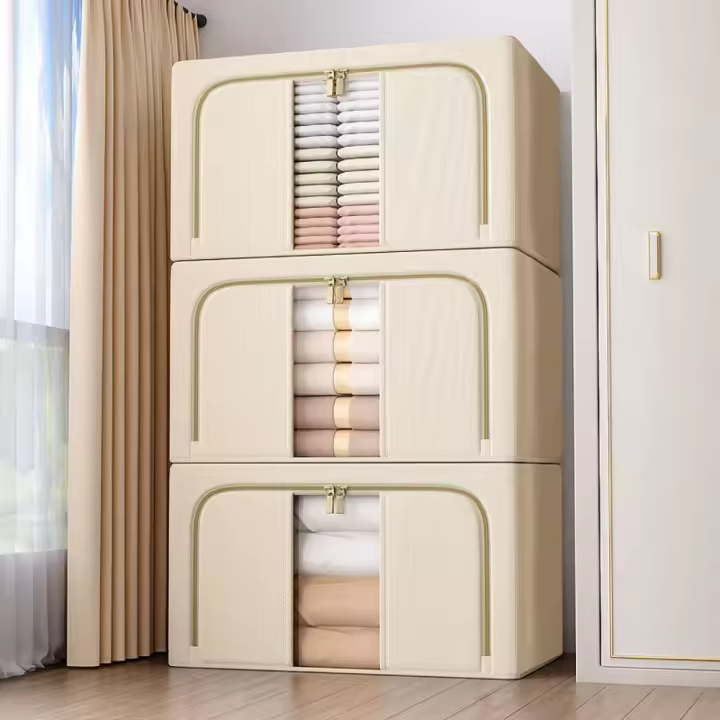 Set de 2 cajas de almacenamiento de ropa, 48 l (24 x 2), plegable, en material textil - 1