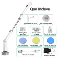 Cepillo eléctrico para fregar PrettyCare, fregador giratorio, mango ajustable, 2 velocidades de rotación, con 8 cepillos reemplazables - details 9