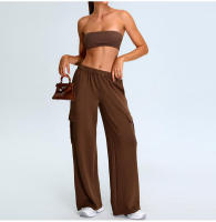 Otoño Invierno nuevo Yoga mujeres elástico de cintura alta pierna recta deportes Casual acampanado Cargo Fitness pantalones largos - details 34