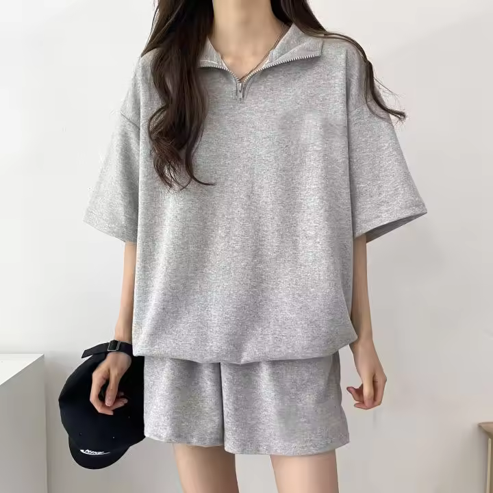 Conjunto Deportivo para Mujer de Verano 2025 Vestido Top y Pantalones Cortos Casuales con Cremallera Sólida - 1