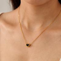 Collar de corazón negro de moda para mujer: cadena de clavícula minimalista de acero inoxidable en estilo europeo - details 7