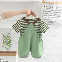 Conjunto De Ropa Infantil Para Bebé De Verano Con Estampado Rayado Camiseta Y Shorts De Algodón Y Poliéster Estilo Casual Para Niños - details 4