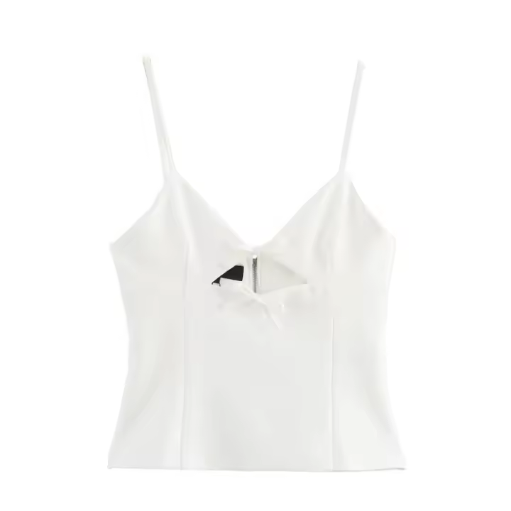 Top de Dos Colores para Mujer OUWU Diseño Ahuecado, Decoración con Lazo, Top de Color Sólido con Tirantes, Ropa de Calle Sexy Dulce Y2K - 1