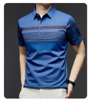 Base de seda helada de manga corta de verano para padres de mediana edad y mayores, top con cuello, polo para hombre - details 0