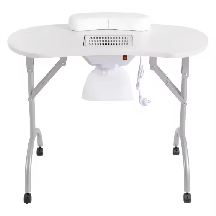 Mesa de uñas multifuncional con ventilador, mesa moderna de 220-240V, 5,5 W, color blanco, 90x40x72,5 cm/35,43x15,75x28,54 pulgadas, MDF estándar de la UE, tubo de hierro - 1
