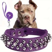 Juego de Collar y correa para perro con pinchos, Collar de perro de cuero con remaches, Collar ajustable para caminar al aire libre - details 7