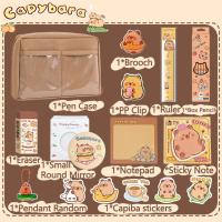 Juego de papelería de capibara de dibujos animados, juego de papelería escolar Kawaii con temática de capibara, muñeco de peluche, Kit de regalo de herramientas para estudiantes de gran capacidad - details 6