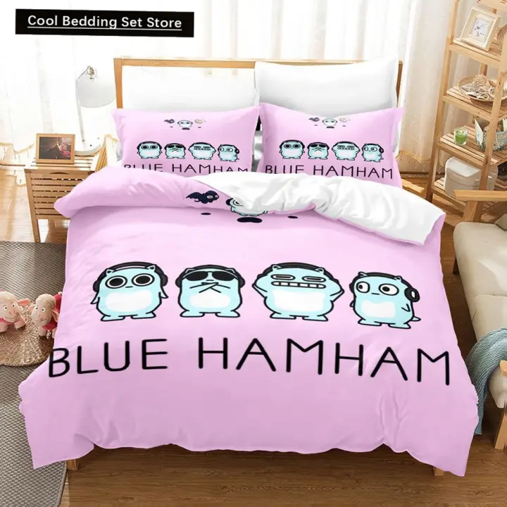 Juego de Ropa de Cama de Anime 3D Hamham Azul Tamaño de Cama Sencilla, Doble, Completa, Rey - 1