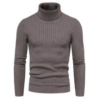Suéter de cuello alto para hombre, suéter de punto ajustado, camisa de fondo, cálido, Color sólido, moda de otoño e invierno - details 15