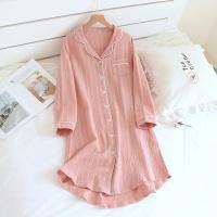 Ropa de dormir de algodón para mujer, camisón de manga larga, albornoz de talla grande, camisa para dormir con botones a rayas, vestidos de noche, ropa de descanso, bata de baño - details 2