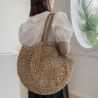 Bolso redondo de paja para mujer, bolsa de hombro de gran capacidad, tejido hueco, informal, ideal para ir de compras - details 2