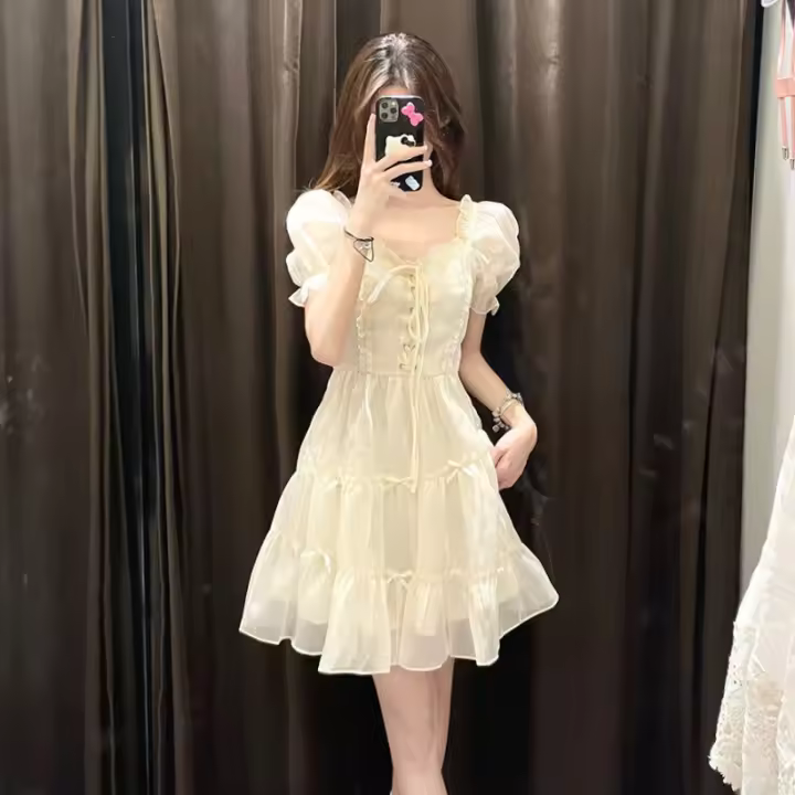 Elegante Vestido de Princesa Francesa Talla Pequeña, Alta Gama, Realzante de Cintura, Adelgazante, Floral de Melocotón - 1
