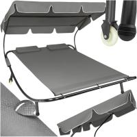 Tumbona Doble de Jardín, Tumbona de Playa con Sombrilla Plegable, Tumbona de Piscina para Dos, Tumbona de Jardín Exterior con 2 Ruedas y Cojines, Fácil Montaje, Interior y Exterior - Negro/Negro - details 16