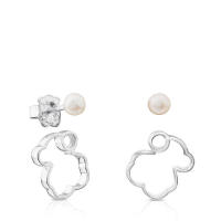 Pendientes de moda personalizados de oso hueco de plata de ley, pendientes de mujer con incrustaciones de perlas - details 6