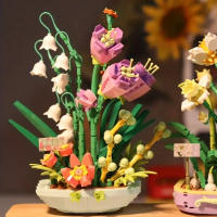 Bloques de construcción de automontaje, Vida eterna fragante, Primavera, ramo de flores en maceta, marea, juego, serie de niñas, decoración de mesa pequeña - details 2