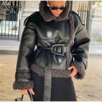 Chaqueta Larga de Lana de Oveja con Detalles de Parche Abrigo de Invierno Cálido con Cinturón y Bolsillo Moda Callejera Femenina 2024 - details 35