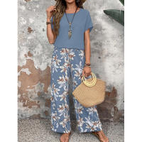 Conjunto de dos piezas nuevo de verano, jersey suelto versátil, traje informal redondo estampado para mujer - details 8