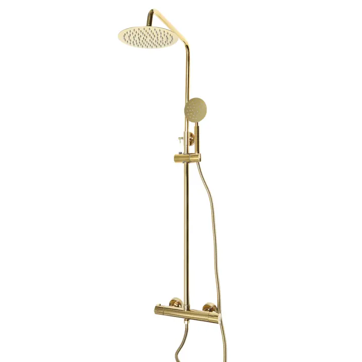 Doré Columna de ducha Latón Retro con Mezclador, Conjunto de Grifo de Acero Inoxidable, Kit de Termostato Ajustable de Altura - 1