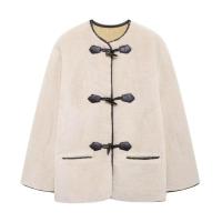 TRAFZA-Chaqueta de piel gruesa con hebilla de cuerda para mujer, abrigo holgado de manga larga con bolsillo, Simple y cálido, invierno, nueva moda - details 1
