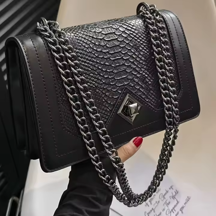Bolso de hombro 2025 nuevo simple y moderno con patrón de serpiente beige claro, bandolera retro, bolso de hombro único estilo vino. - 1