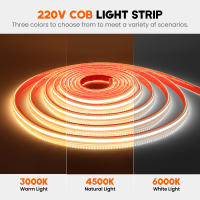 Tira de luces LED COB regulable de 220V con adhesivo, enchufe europeo, cinta Flexible impermeable IP65, Luz lineal de alta densidad - details 2