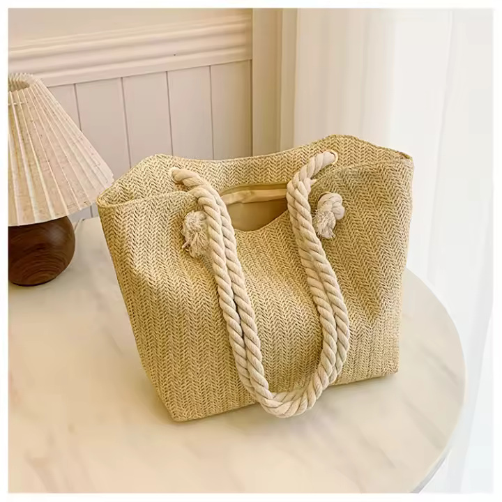 Bolso de paja de gran capacidad para mujer, bolso grande de hombro pequeño y fresco, tejido en las axilas, nuevo estilo, 2025 - 1