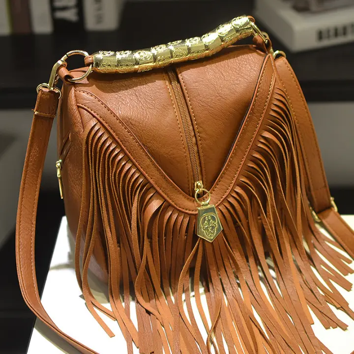 Bolso con borla,Bolso,Bolso de hombro,Bolso de mujer,Bolso con cremallera - 1