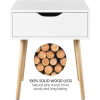2 Piezas Mesitas de Noche Dormitorio Nórdico Mesitas de Noche Blancas con Patas de Madera Maciza Mesa Auxiliar con Cajón 48,5x41x57,5cm para Dormitorio Sala de Estar Salón - details 7