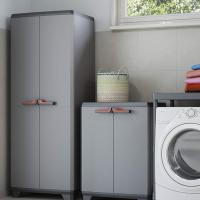 Armario Alto de Resina 39 x 68 x 173 cm 2 Puertas y 3 Baldas Ajustables en Altura Gris/Negro - details 2