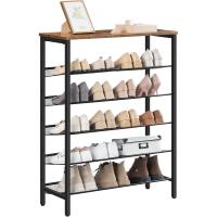 Zapatero, Zapatero de 6 Niveles, Estantería para Zapatos, Estantes de Malla Ajustables, para Entrada, Pasillo, Dormitorio, Estructura Metálica, Marrón Rústico y Negro - details 2