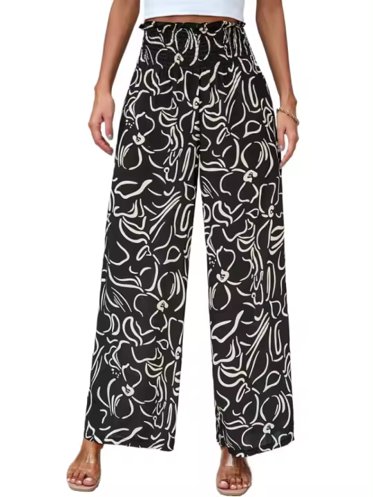 Pantalones elásticos de pierna ancha para mujer Primavera-Verano Chic con estampado elegante - 1