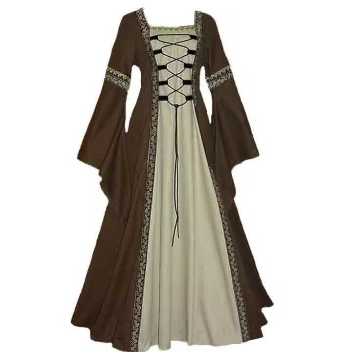 Halloween mujeres corte Medieval europea elegante disfraz de vampiro Cosplay carnaval Vintage sin tirantes vestido elegante de manga larga - 1