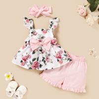 Conjunto de tesoro femenino, nuevo top estampado sin mangas para niños de verano + conjunto de diadema con pantalón corto de encaje de color sólido - details 3