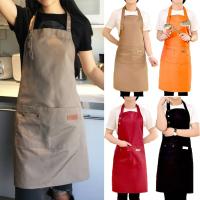 Delantal ajustable con pechera impermeable, resistente a las manchas, con dos bolsillos, para Chef de cocina, hornear, barbacoa, accesorios para equipos - details 0